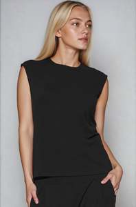 PAULA RYAN Easy Fit Cap Sleeve Crew Neck Top - Ecovero Black