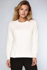 PAULA RYAN Easy Fit Long Sleeve Crew Neck Top - Ecovero White