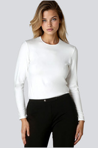 PAULA RYAN Slim Fit Long Sleeve Crew Neck Top - Ecovero White
