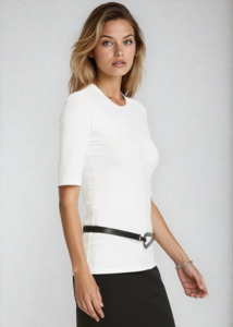 PAULA RYAN Slim Fit Half Sleeve Tee - Ecovero White