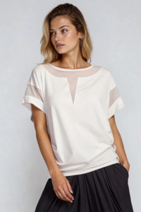 PAULA RYAN Mesh Insert Tee - Ecovero White