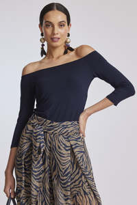 PAULA RYAN Off Shoulder Top - Modal Soft Navy