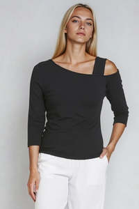 PAULA RYAN Asymmetric Neck Top - Eco Vero Black