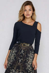 PAULA RYAN Asymmetric Neck Top - Eco Vero Navy