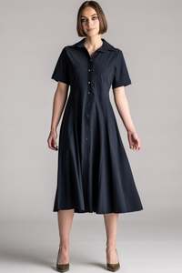 PAULA RYAN Classic Shirt Dress Microjersey - Navy PRE ORDER