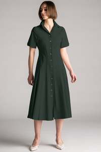 PAULA RYAN Classic Shirt Dress Microjersey - Khaki