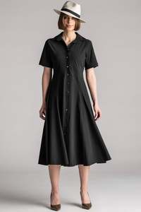 PAULA RYAN Classic Shirt Dress Microjersey - Black