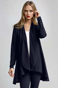 Cardigans: PAULA RYAN Panelled Swing Cardigan - Merino Navy