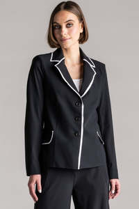 PAULA RYAN Contrast Trim Blazer - Black/White