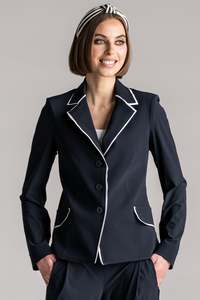 PAULA RYAN Contrast Trim Blazer - Navy/White