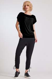PAULA RYAN Chiffon Yoke Cuffed Top - Black - Microjersey