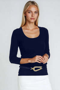 PAULA RYAN Slim Fit 3/4 Sleeve U Shape Neck Top - Eco Vero Navy