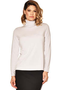 PAULA RYAN Easy Fit Long Sleeve Polo Neck Top - MicroModal White
