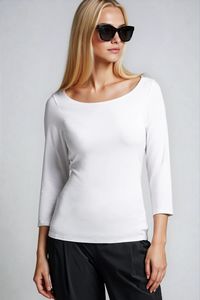 PAULA RYAN Slim Fit 3/4 Sleeve Wide Neck Top - Eco Vero White
