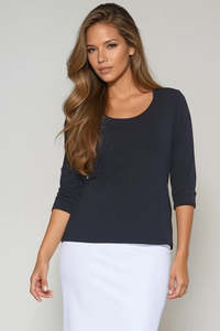 New Arrivals: PAULA RYAN Easy Fit 3/4 Sleeve U Shape Neck Top - Eco Vero Navy