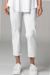 Pants In Microjersey: PAULA RYAN ESSENTIALS Narrow Cuff Capri Pant - Microjersey White