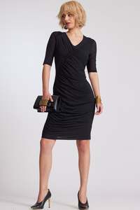 Mesh: PAULA RYAN Curved Seam Rouched Dress - Black Micromodal/Mesh