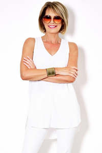 PAULA RYAN Long Layering Singlet Microjersey - White