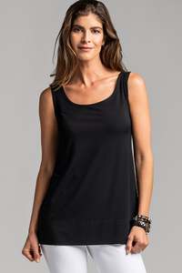 Singlets: PAULA RYAN Easy Fit Scoop Neck Singlet Microjersey - Black