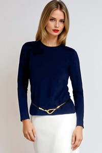 Change Of Season Promotion: PAULA RYAN Slim Fit Crew Neck Top - Merino Navy