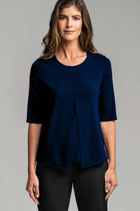 Ecovero Luxury Jersey: PAULA RYAN ESSENTIALS Box Pleat Half Sleeve Top - Ecovero Navy