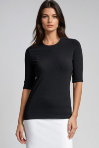 Ecovero Luxury Jersey: PAULA RYAN Easy Fit Half Sleeve Crew Neck Top Ecovero Black