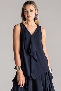 Tops: PAULA RYAN Chiffon Overlay Top - Navy