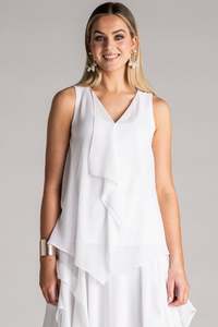 PAULA RYAN Chiffon Overlay Top - White