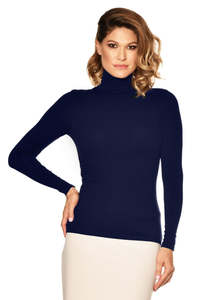 PAULA RYAN ESSENTIALS Slim Fit Long Sleeve Polo Neck Top - Navy MicroModal