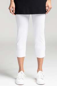 Pants: PAULA RYAN Waisted Capri Pant - Microjersey White
