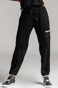 Paula Ryan Essentials: PAULA RYAN RELAXED Panelled Cargo Pant - Viscose Jersey - Black/White
