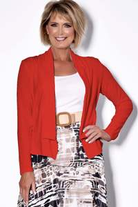Cardigans: PAULA RYAN Soft Collar Merino Cardigan - Flame Red