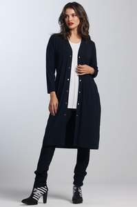Cardigans: PAULA RYAN Merino Dome Front Shaped Cardigan French Navy - Merino Stretch