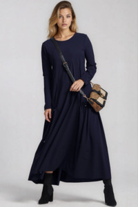 PAULA RYAN Long Sleeve Arched Front Dress - Navy