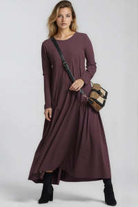 PAULA RYAN Long Sleeve Arched Front Dress - Warm Cocoa