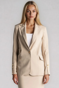 PAULA RYAN Long-line Boyfriend Jacket - Microjersey Warm Sand