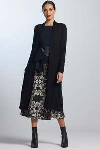 Cardigans: PAULA RYAN Long-line Duster Merino - Black