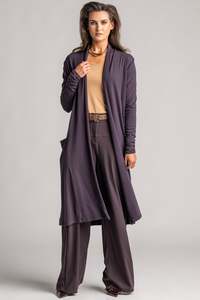 PAULA RYAN Long-line Duster Merino - Cocoa Plum