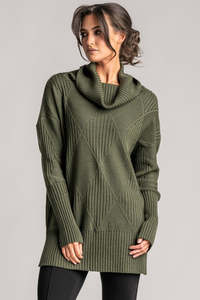 PAULA RYAN Diamond Rib Tunic - Merino Olive