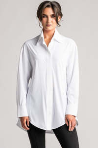 PAULA RYAN High Collar Boyfriend Shirt - Microjersey White
