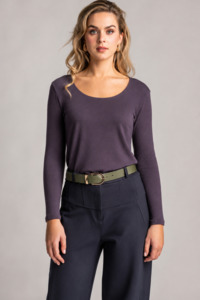 Tops: PAULA RYAN Easy Fit Scoop Neck Top - Merino Cocoa Plum