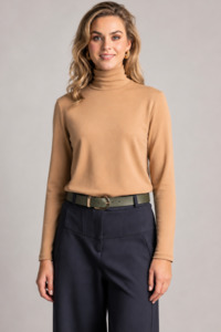 PAULA RYAN Easy Fit Polo Neck Top - Merino Camel
