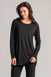 Tops: PAULA RYAN Round Neck Sleep Top - Cashmere Modal Black