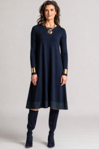 PAULA RYAN Banded Dinner Dress - Navy Merino