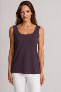 Tops: PAULA RYAN Easy Fit Singlet - Cocoa Plum Merino