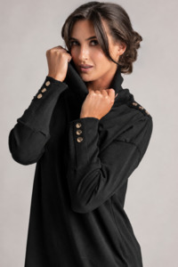PAULA RYAN Gold Studded Roll Neck Jumper - Black Merino