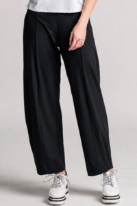 Pants: PAULA RYAN Side Zip Barrel Pant - Black Microjersey