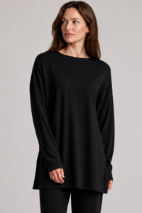 PAULA RYAN Relaxed Boat Neck Tunic - Black Merino