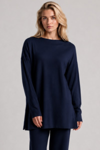 PAULA RYAN Relaxed Boat Neck Tunic - Navy Merino