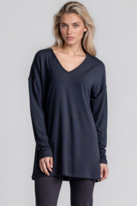 PAULA RYAN Relaxed V-Neck Tunic - Navy Merino